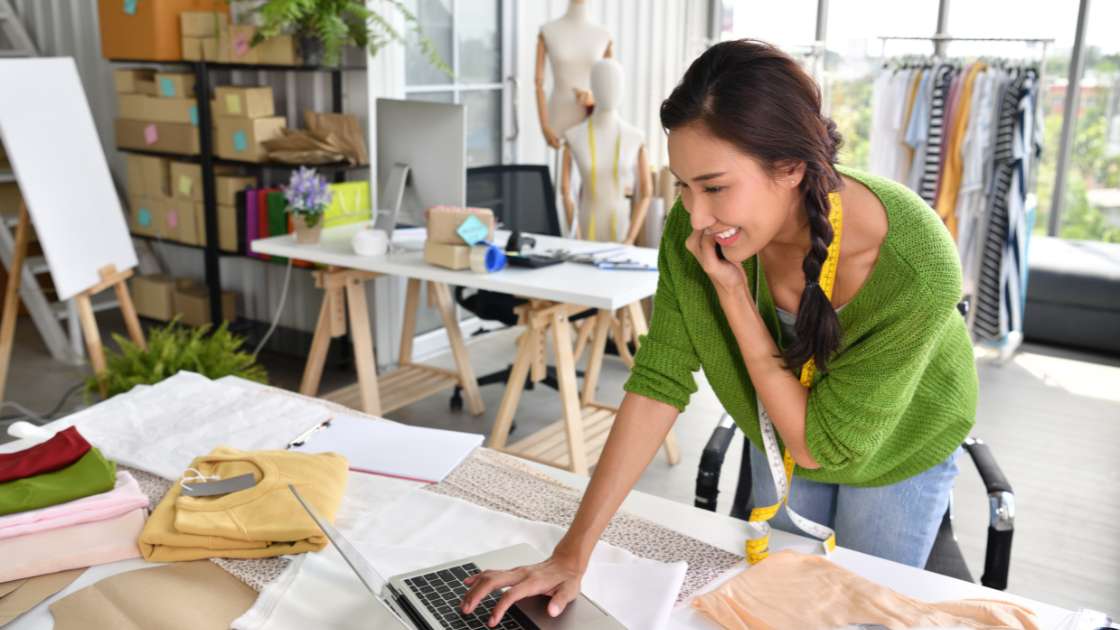 a fashion designer working at her desk