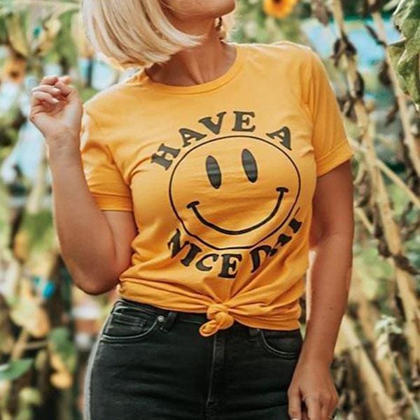 Popular tshirt for a reason, the smiley face design has lasted for decades